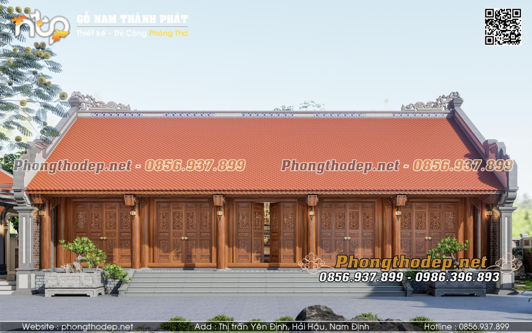 Mẫu nhà gỗ 5 gian thông hiên sân vườn đẹp
